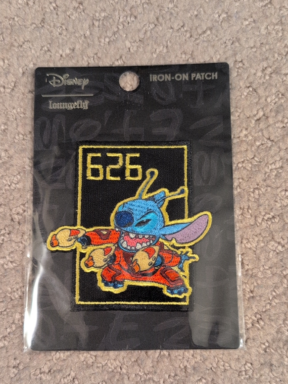 Loungefly Disney Blue Stitch 626 Iron-On Patch with Yellow and Red Accents